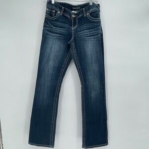 Maurices Womens Jeans Blue Bootcut Stretch Denim White Stitch Size 9‎ 10 REG